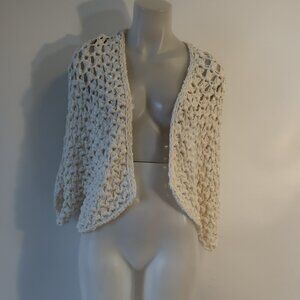 NWT Womens Antonelli Handmade Ivory Silver Sequin Open Knit Cardigan Sweater S